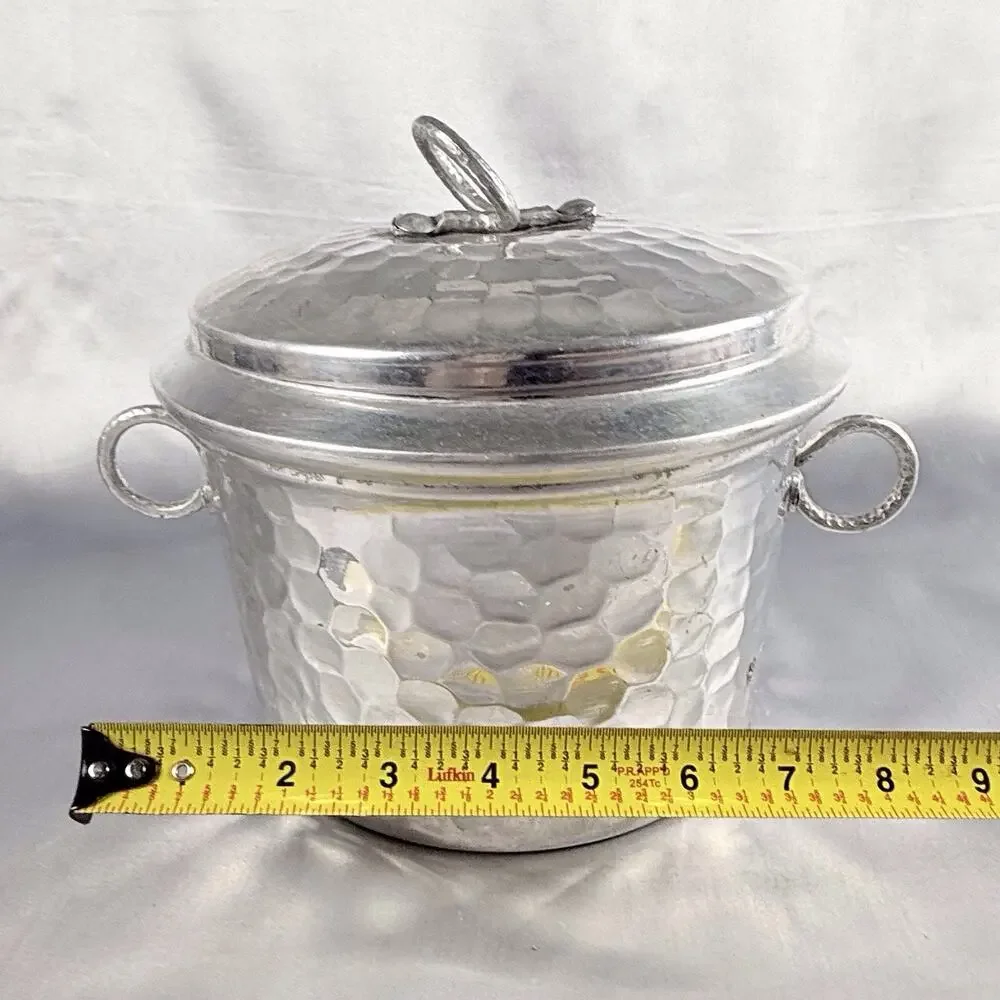 Vintage Hammered Aluminum Ice Bucket Pot w/ Lid & Ceramic Liner Everlast Style